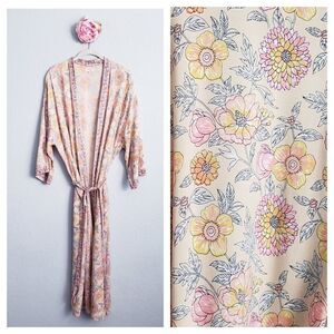 World Market Yellow Floral Bohemian Lightweight Robe
